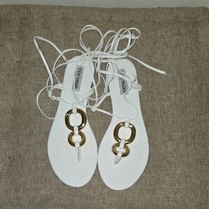 Steve Madden White Sandals with Gold Accents